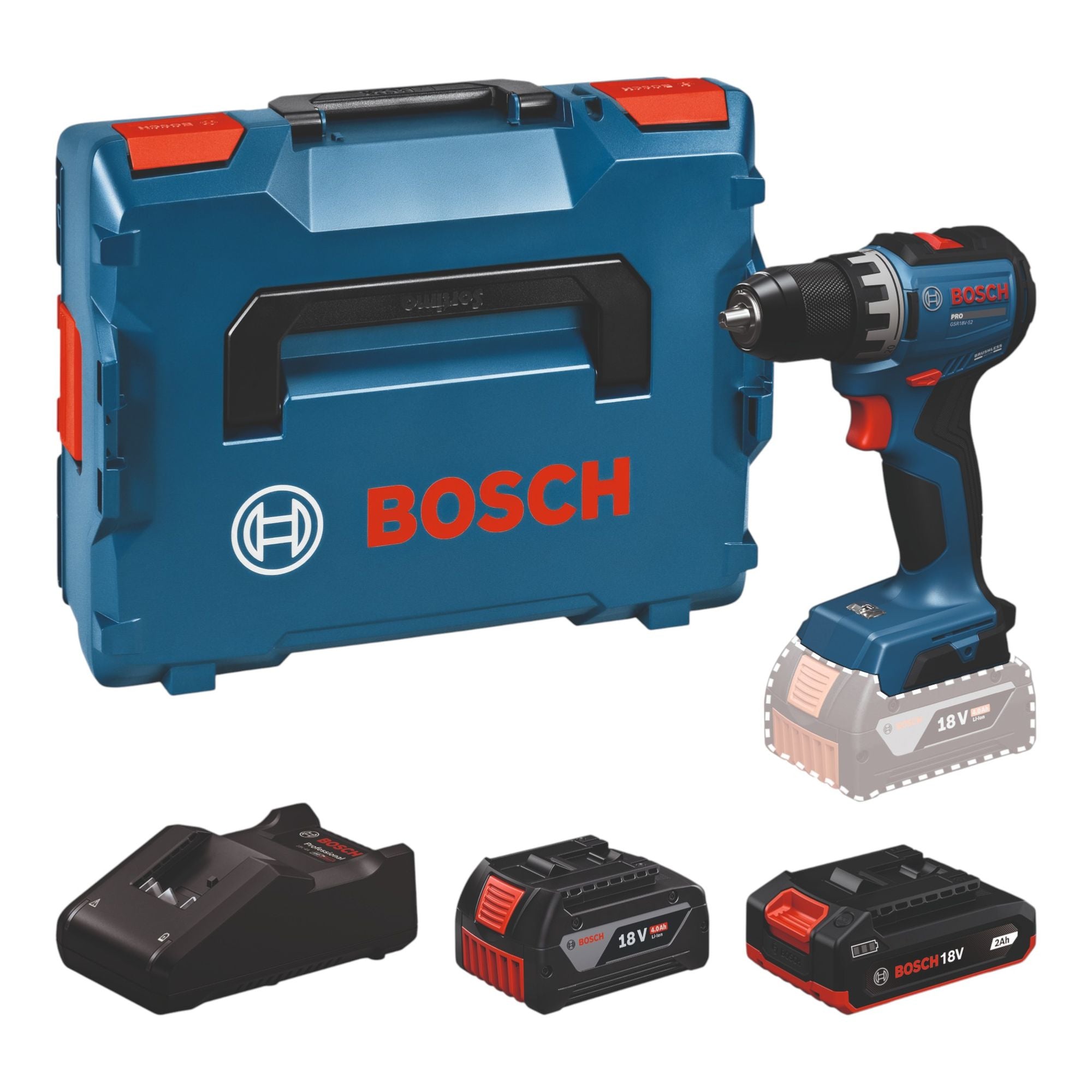 Bosch GSR 18V 52 Professional Akku Bohrschrauber 18V 70 Nm 06019S0024 Brushless 2x Akku 2 0 4 0 Ah Ladegeraet L Boxx 0 - toolbrothers