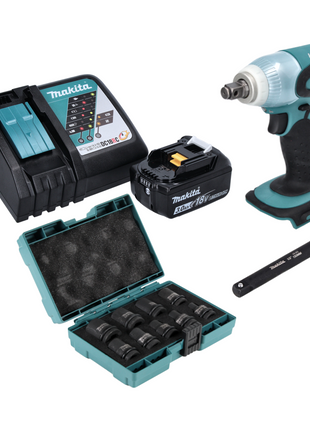 Makita DTW 251 RF1 Akku Schlagschrauber 18 V 230 Nm 1/2" + 1x Akku 3,0 Ah + Ladegerät + 9 tlg. Steckschlüssel Set + Verlängerung 150 mm - Toolbrothers