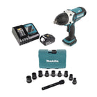 Makita DTW 450 RT1 18V Akku Schlagschrauber 1/2“ 440Nm 18V + 1x Akku 5,0Ah + Schnellladegerät + Steckschlüssel Nuss Set 9 tlg. + Verlängerung 150mm - ohne Koffer - Toolbrothers