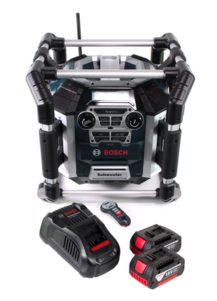 Bosch GML 50 cargador de radio de batería radio de obra 18V 50W IP54 + 2x baterías 3.0Ah + cargador