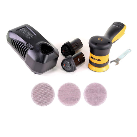 Mirka AROP-B 312NV 77mm Exzenterschleifer Poliermaschine Hub 12mm 10,8V Brushless ( 8991012311 ) + 2x Akku 2,5Ah + Ladegerät + 150x ABRANET Schleifscheiben