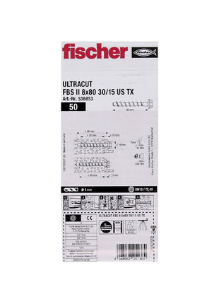 Fischer ULTRACUT FBS II Betonschraube 8x80mm 30/15 50 Stk. Sechskantkopf SW13 U-Scheibe TX40 galvanisch verzinkt ( 536853 )