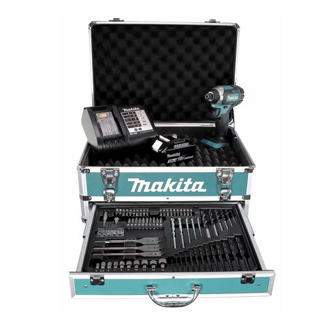 Makita DTD 152 SFX4 llave de impacto a batería 18V 165Nm 1/4" + 1x batería 3.0Ah + cargador + set brocas 70 piezas + estuche