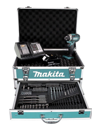 Makita DTD 152 STX4 Akku Schlagschrauber 18V 165Nm 1/4" + 1x Akku 5,0Ah + Ladegerät + 70tlg. Bit Bohrer Set + Koffer