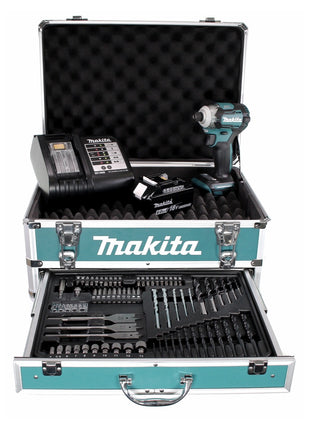 Makita DTD 170 SGX4 Akku Schlagschrauber 18V 175Nm Brushless + 1x Akku 6,0Ah + Ladegerät + 70tlg. Bit Bohrer Set + Koffer