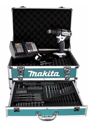 Makita DHP 482 W SFX4 Akku Schlagbohrschrauber 18V 62Nm + 1x Akku 3,0Ah + Ladegerät + 70tlg. Bit Bohrer Set + Koffer