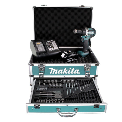 Makita DDF 484 SFX4 Clé à choc sans fil 18V 54Nm Brushless + 1x batterie 3,0Ah + chargeur + 70tlg. Jeu de forets à embouts + Coffret