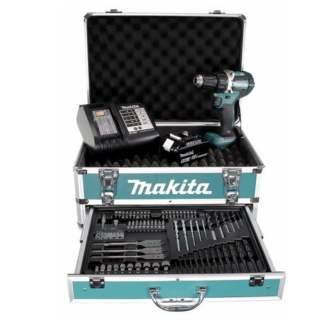 Makita DDF 484 SGX4 Akku Schlagschrauber 18V 54Nm Brushless + 1x Akku 6,0Ah + Ladegerät + 70tlg. Bit Bohrer Set + Koffer