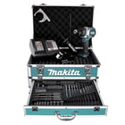 Perceuse à percussion sans fil Makita DHP 481 SGX4 18 V 115 Nm + 1x batterie 6,0 Ah + chargeur + 70 pièces. Coffret forets + coffret