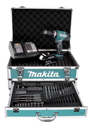 Makita DHP 453 SGX4 Akku Schlagbohrschrauber 18V 42Nm + 1x Akku 6,0Ah + Ladegerät + 70tlg. Bit Bohrer Set + Koffer