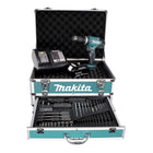 Taladro percutor inalámbrico Makita DHP 453 SGX4 18 V 42Nm + 1x batería 6,0Ah + cargador + 70 piezas. Juego de brocas + estuche