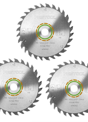 3x Festool Universal Kreissägeblatt W28 160 x 2,2 x 20 mm 160 mm 28 Zähne ( 496302 ) TS TSC ATF AP - Toolbrothers