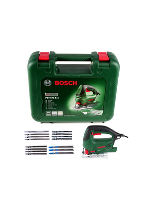 Sierra de calar DIY Bosch PST 670 (CT) 500W + Juego de hojas de sierra de calar Bosch 15 piezas. + maleta