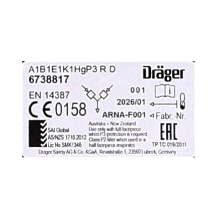 Dräger X-plore Filtro combinato a baionetta ( 6738817 ) per X-plore 3300 3500 5500 ( A1B1E1K1 Hg P3 R D ) - 2 pezzi