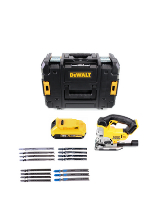 Scie sauteuse sans fil DeWalt DCS 331 N + 1 batterie 2 Ah + jeu de lames de scie sauteuse Bosch + TSTAK - sans chargeur