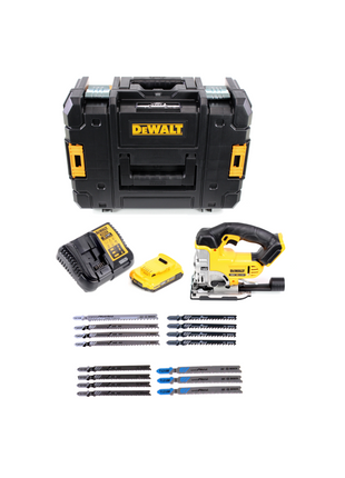 Scie sauteuse sans fil DeWalt DCS 331 N + 1x batterie 2 Ah + chargeur + jeu de lames de scie sauteuse Bosch + TSTAK