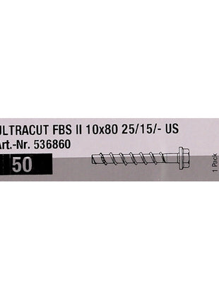 Vis à béton Fischer ULTRACUT FBS II 10x80mm 25/15/- 100 pièces tête hexagonale SW15 (2x 536860) + Makita NEMESIS 2 SDS-Plus 10x215mm (B-58213).