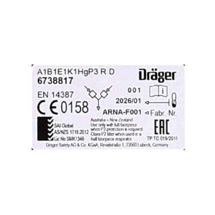 Dräger Set X-plore Kombinationsfilter Bajonett 4 Stück ( 2x 6738817 ) für X-plore 3300 / 3500 / 5500  ( A1B1E1K1 Hg P3 R D )