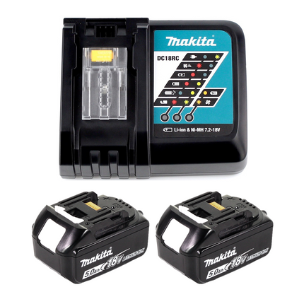 Makita DHR 182 RWTJ Tassellatore a batteria 18V / 1,7J / SDS plus + 2x Batterie 5,0 Ah + 1x Caricabatterie + Aspiratore + Makpac