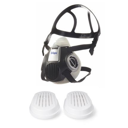 Dräger X-plore 3300 L Atemschutz Maske Halbmaske für Bajonettfilter Größe L + X-plore P3 R Partikelfilter 2 Stück Bajonettfilter