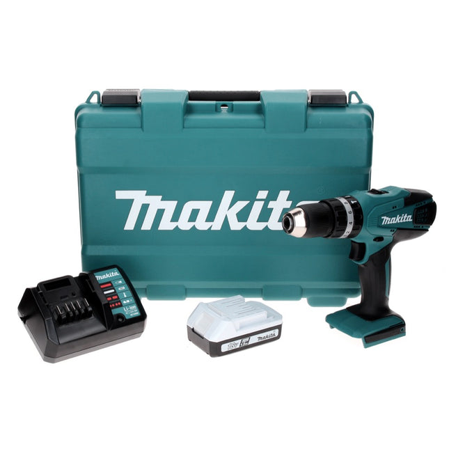 Makita HP 457 DW ( Serie-G ) Trapano avvitatore con percussione a batteria 18V / 42Nm in valigetta + 1x Batteria 1,5 Ah + Caricabatterie