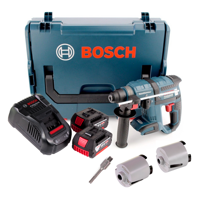 Bosch GBH 18 V-EC Akku Bohrhammer 18V 1,7J SDS-plus Brushless + 2x Akku 5,0Ah + Ladegerät + Zubehör Steckdosenbohrkronen + L-Boxx