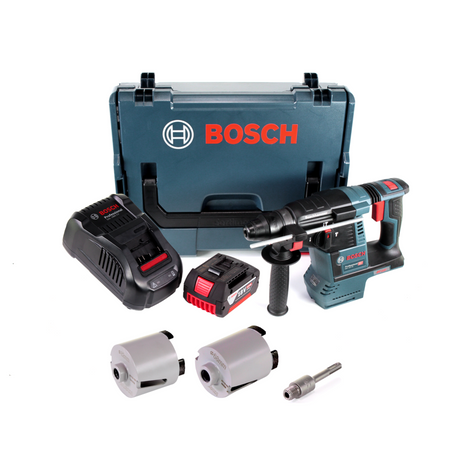 Marteau perforateur sur batterie Bosch GBH 18V-26 18V 2,6J SDS plus brushless + 1x batterie 5,0Ah + chargeur + accessoires couronnes de douilles + L-Boxx