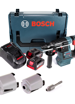 Bosch GBH 18V-26 Akku Bohrhammer 18V 2,6J SDS plus Brushless + 2x Akku 5,0Ah + Ladegerät + Zubehör Steckdosenkronen + L-Boxx