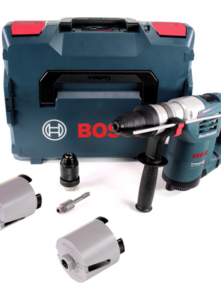 Bosch GBH 4-32 DFR Bohrhammer 900W 4,2J SDS-plus + Aufnahmeschaft SDS-plus + Steckdosen Bohrkrone M16 68mm + 82mm + L-Boxx