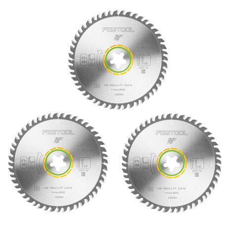 Festool 3x Feinzahn Kreissägeblatt HW 190 x 2,4 mm xFF W48 190 mm 48 Zähne FastFix ( 3x 492050 ) - Toolbrothers