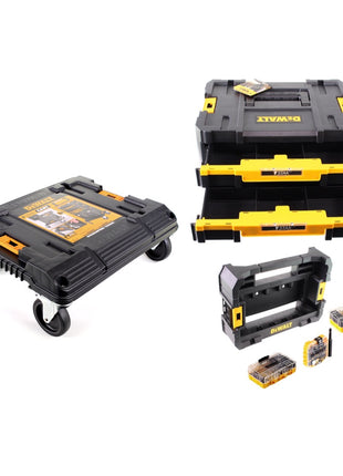 DeWalt DWST1-71229 TSTAK Chariot empilable pour planche à roulettes + DWST 1-70706 TSTAK IV + CADDY Box + Foret et foret à pierre FlexTorq Set 75 pièces