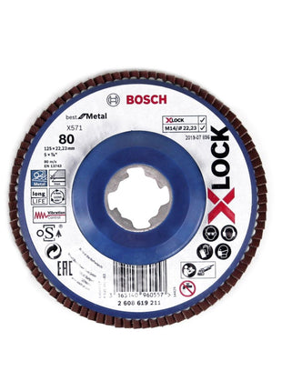 Bosch Fächerschleifscheibe X571 X-LOCK Best for Metal 125x22,23mm K80 ( 2608619211 ) gerade Ausführung - Toolbrothers