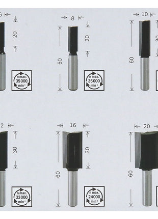 Bosch Nutfräser Set 6tlg. 6/8/10/12/16/20mm ( 2607017465 ) 6mm Schaft