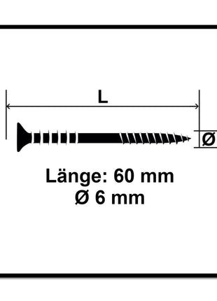 SPAX Vis réglable 6,0x60 mm, 100 pièces avec rainures d'entrainement, tête plate T-STAR Plus 4Cut WIROX  ( 161010600603 )