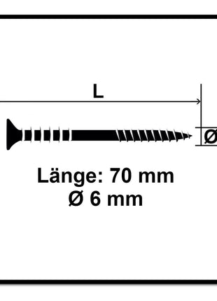 SPAX Vis réglable 6,0x70 mm, 100 pièces avec rainures d'entrainement, tête plate T-STAR Plus 4Cut WIROX (161010600703 )