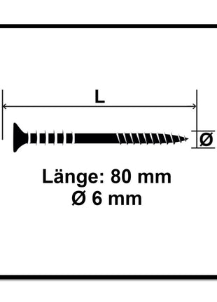 Tornillo de ajuste SPAX 6,0x80 mm 100 piezas (161010600803) rosca de ajuste con ranuras de retención cabeza plana T-STAR Plus 4Cut WIROX