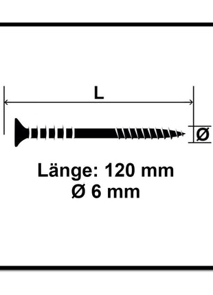 SPAX Vis réglable 6,0x120 mm, 100 pièces avec rainures d'entrainement, tête plate T-STAR Plus 4Cut WIROX ( 161010601205 )