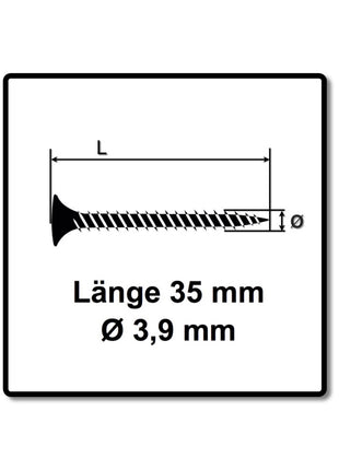 Tornillos para paneles de yeso SPAX GIX-A rosca fina almacenada en cargadores 3,9x35 mm fosfatados 1000 piezas (1091170390356) rosca completa, cabeza de trompeta, ranura en cruz H2, punta de aguja