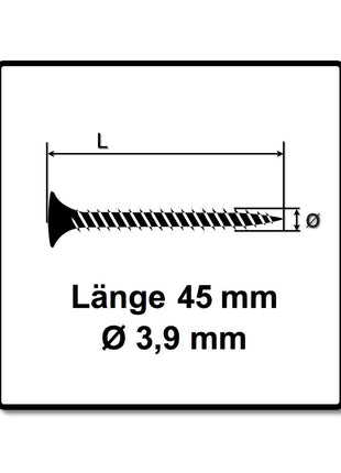 SPAX GIX-A Schnellbauschrauben magaziniert 3,9x45mm Phosphatiert 1000 Stück ( 1091170390456 ) Vollgewinde, Trompetenkopf, Kreuzschlitz H2, Nadelspitze