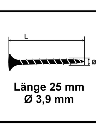 Tornillos para paneles de yeso SPAX GIX-B en cargador, 3,9x25 mm, punta de aguja, 1000 piezas (1891170390256) rosca completa, cabeza de trompeta, Phillips H2