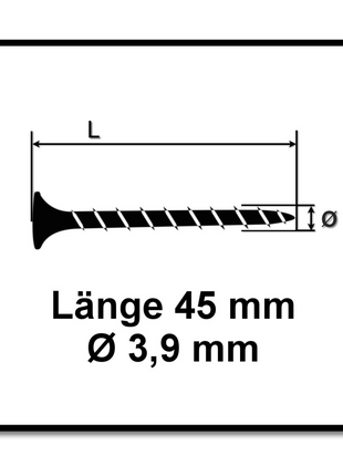 SPAX GIX-B Vis pour cloison sèche 3,9 x 55 mm - Filetage total - Tête trompette - Cruciforme H2 - Pointe aiguille - Magazinée - 1000 pcs. (1891170390456)