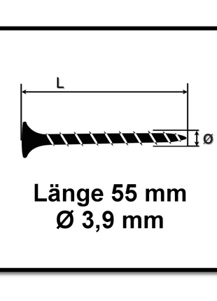 Tornillos para paneles de yeso SPAX GIX-B en cargador, 3,9x55 mm, punta de aguja, 800 piezas (1891170390556) rosca completa, cabeza de trompeta, Phillips H2