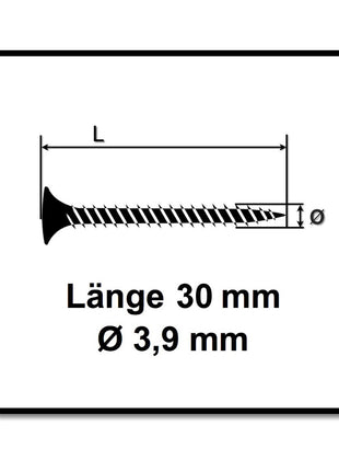 Tornillo SPAX GIX-C para paneles de yeso para fibra de yeso almacenado en cargadores 3,9x30 mm fosfatado 1000 piezas (1791170390306) rosca completa, cabezal de fresado puntiagudo, ranura transversal H2, punta de aguja