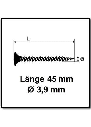 SPAX GIX-C Schnellbauschrauben für Gipsfaser magaziniert 3,9x45mm Phosphatiert 1000 Stück ( 1791170390456 ) Vollgewinde, Spitzer Fräskopf, Kreuzschlitz H2, Nadelspitze