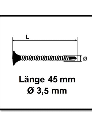 SPAX GIX-D Schnellbauschrauben 3,5x45 mm Bohrspitze Phosphatiert 1000 Stück ( 1991170350456 ) Vollgewinde , Trompetenkopf, Kreuzschlitz H2 - Toolbrothers