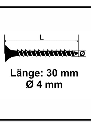 Vis pour panneaux d'aggloméré Fischer Power-Fast II FPF II 4,0x30 mm 1000 pièces (670154) tête fraisée avec filetage complet Torx, galvanisées, passivée bleue