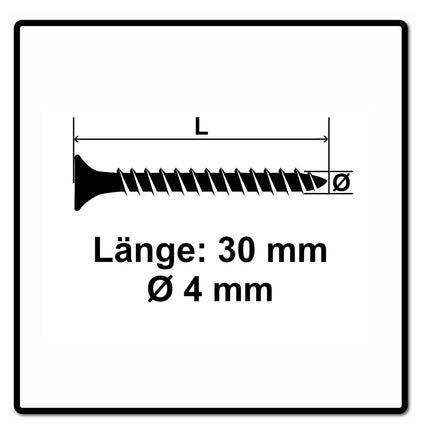 Fischer Power-Fast II FPF II Spanplattenschraube 4,0x30 mm 200 Stück ( 670155 ) Senkkopf mit Torx Vollgewinde galvanisch verzinkt, blau passiviert