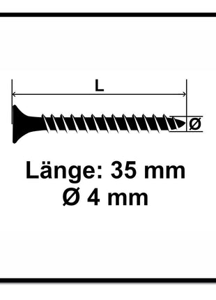 Fischer Power-Fast II FPF II Spanplattenschraube 4,0x35 mm 1000 Stück ( 670625 ) Senkkopf mit Torx Vollgewinde galvanisch verzinkt, blau passiviert