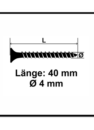 Fischer Power-Fast II FPF II Spanplattenschraube 4,0x40 mm 1000 Stück ( 670158 ) Senkkopf mit Torx Vollgewinde galvanisch verzinkt, blau passiviert