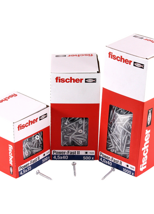 Vis pour panneaux d'aggloméré Fischer Power-Fast II FPF II 4,5x40 mm 500 pièces (670261) tête fraisée avec filetage complet Torx, galvanisées, passivée bleue